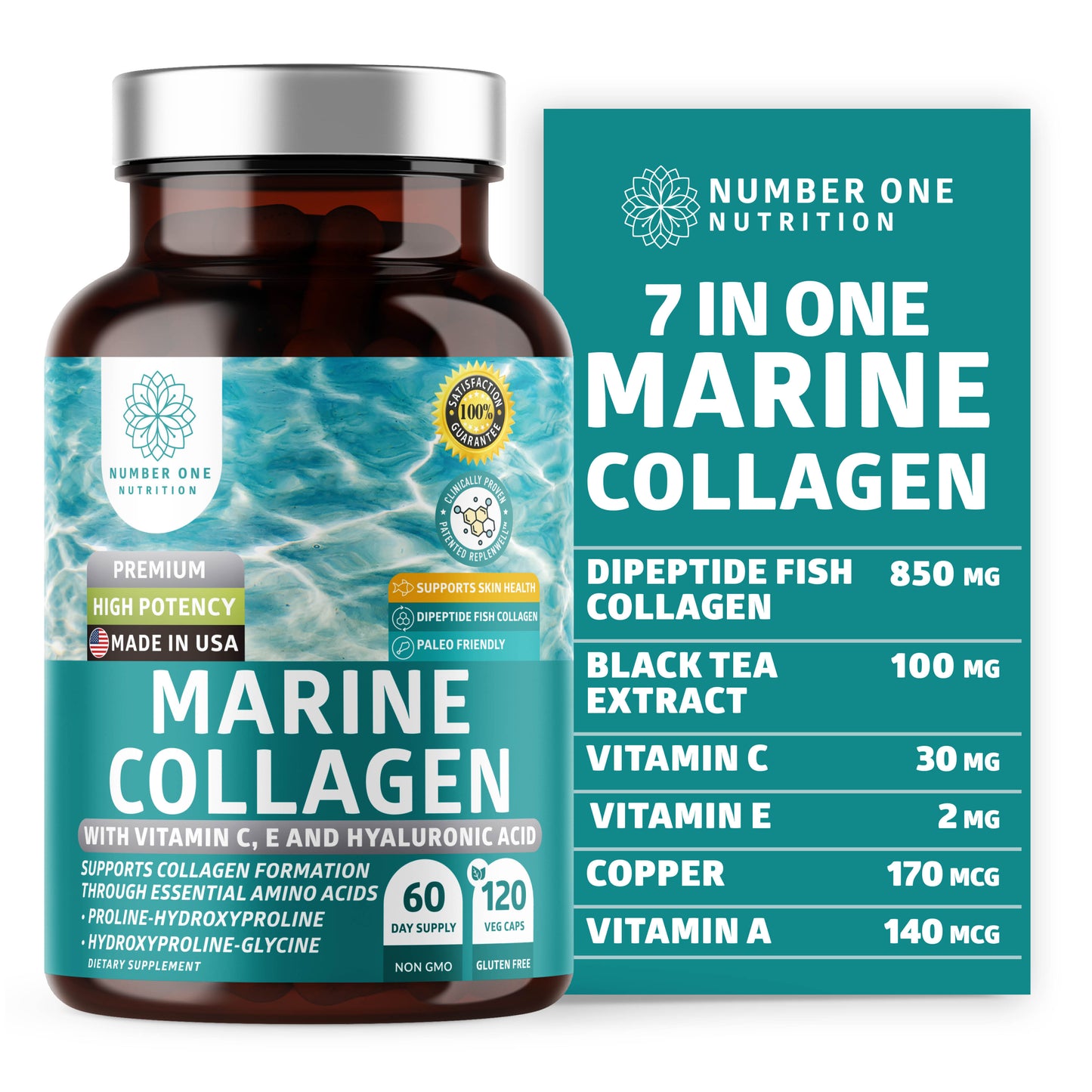 Marine Collagen Dipeptides with Hyaluronic Acid, 120 Veg Caps