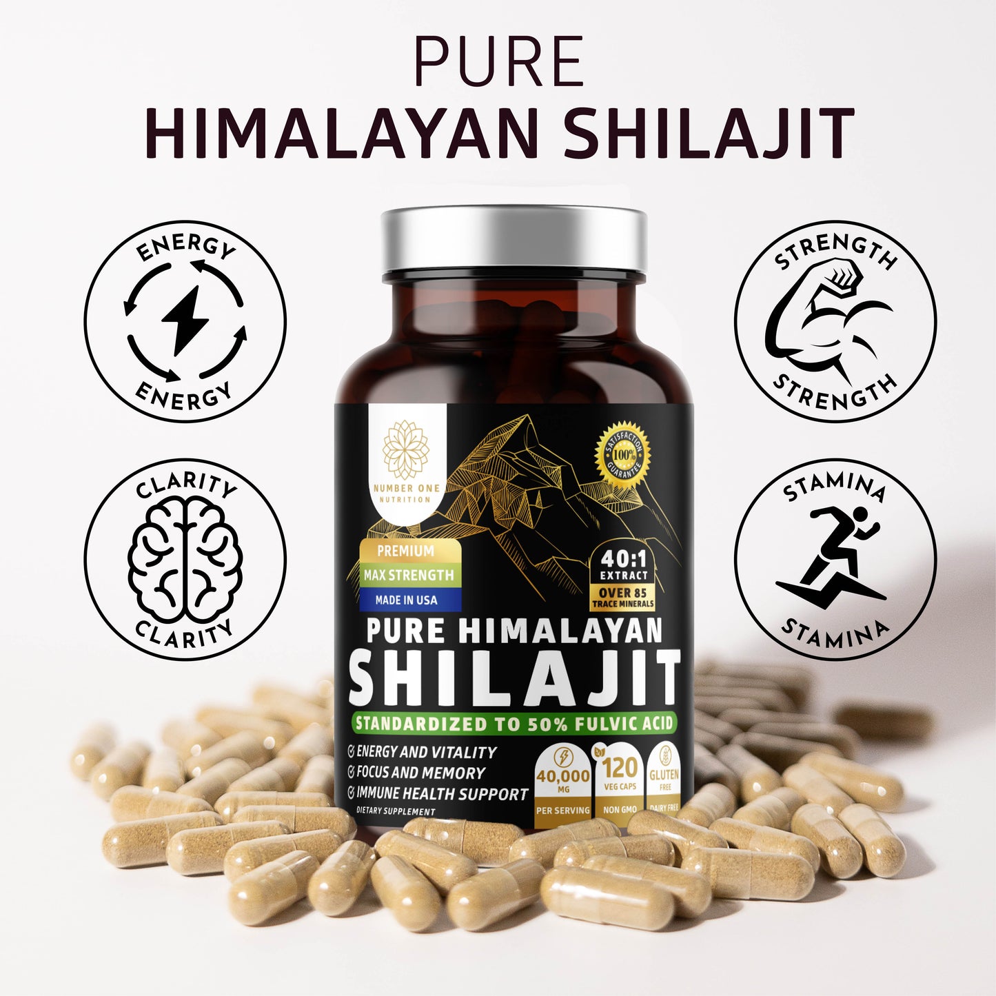 Pure Himalayan Shilajit 1000 for Men and Women, 120 Veg Caps