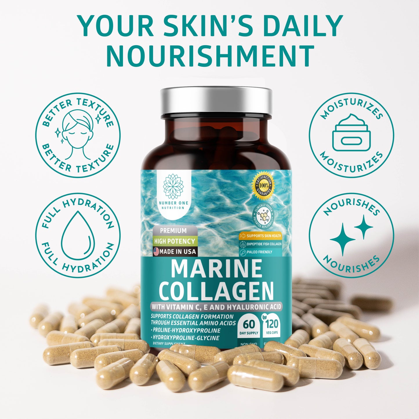 Marine Collagen Dipeptides with Hyaluronic Acid, 120 Veg Caps