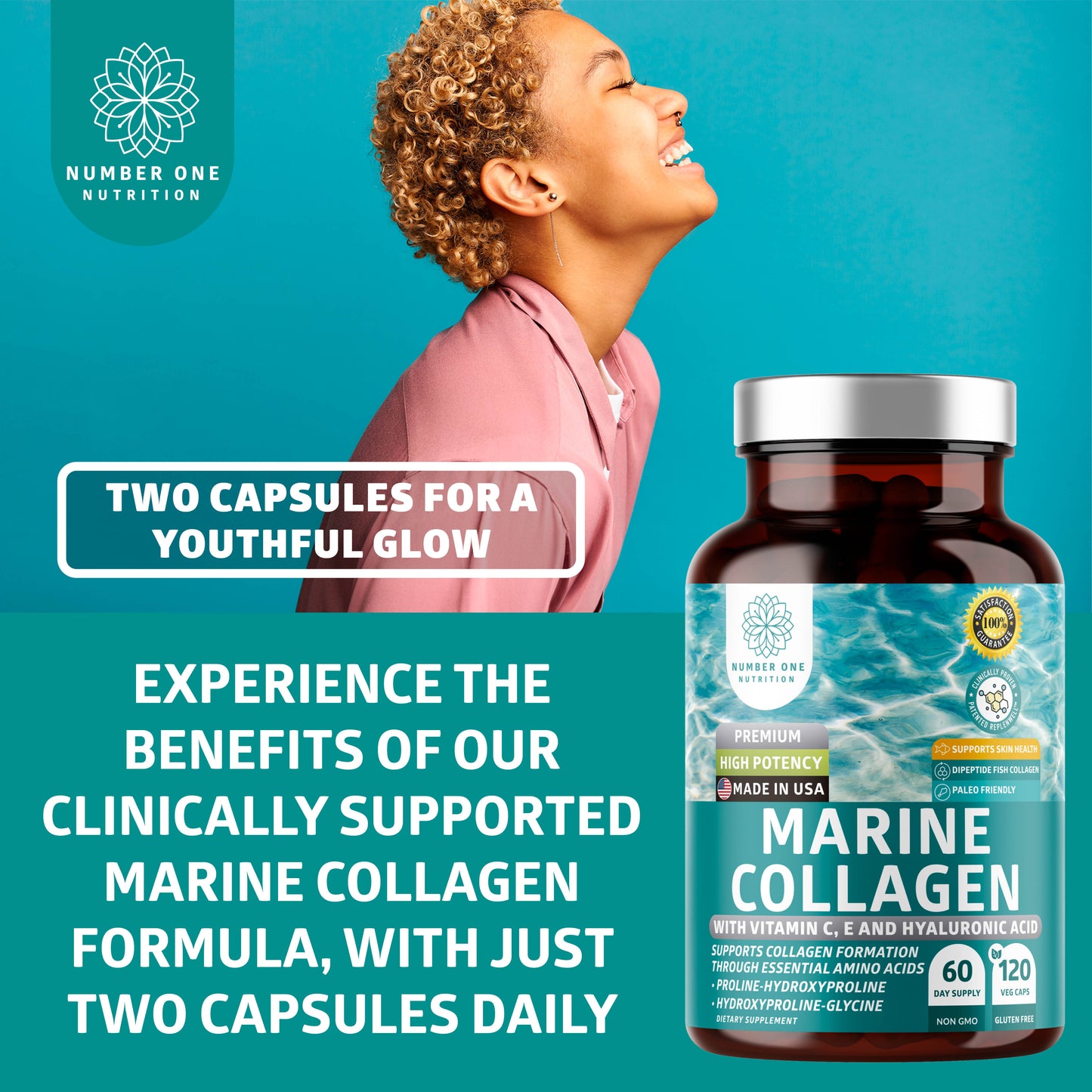 Marine Collagen Dipeptides with Hyaluronic Acid, 120 Veg Caps