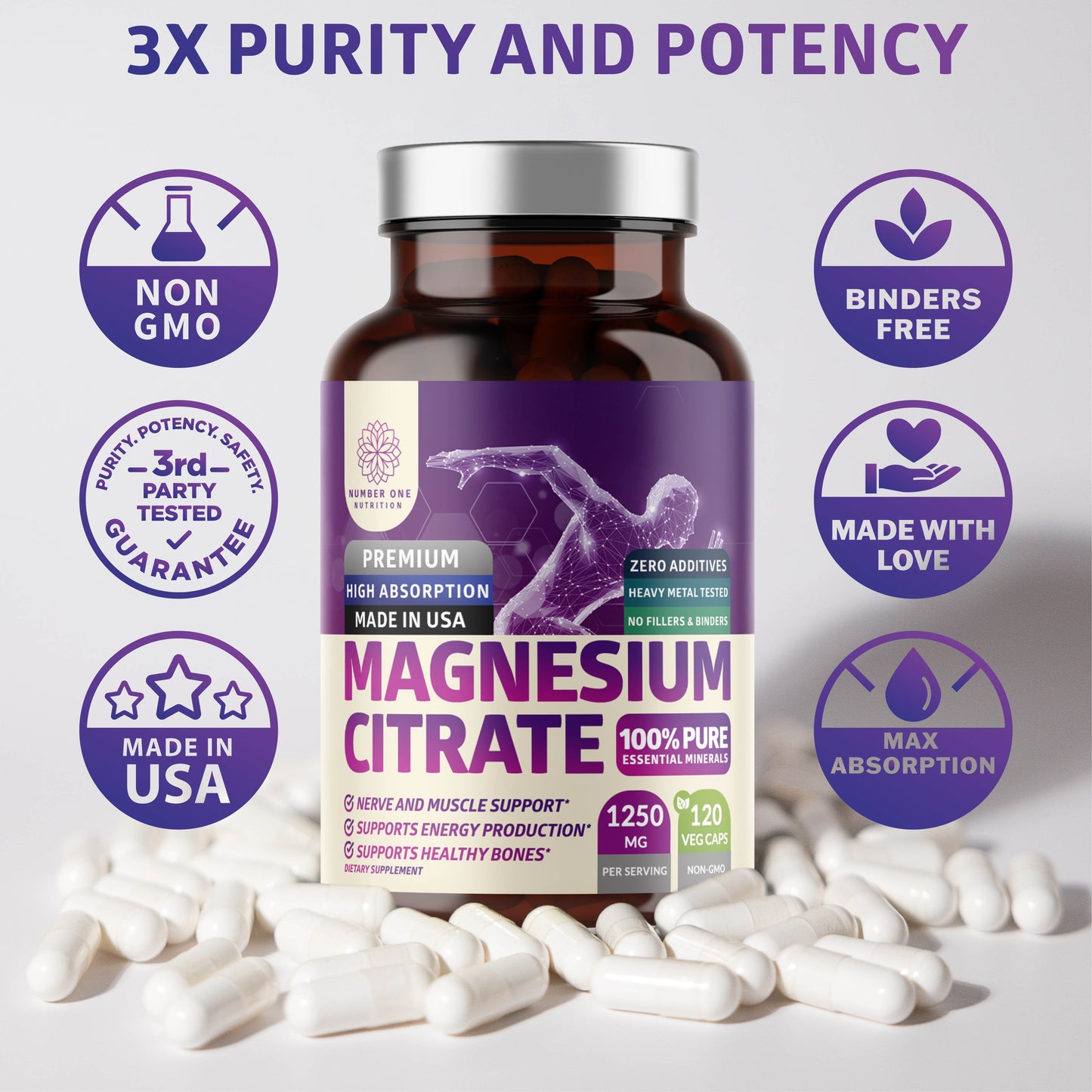 Magnesium Citrate Capsules,120 Veg Caps