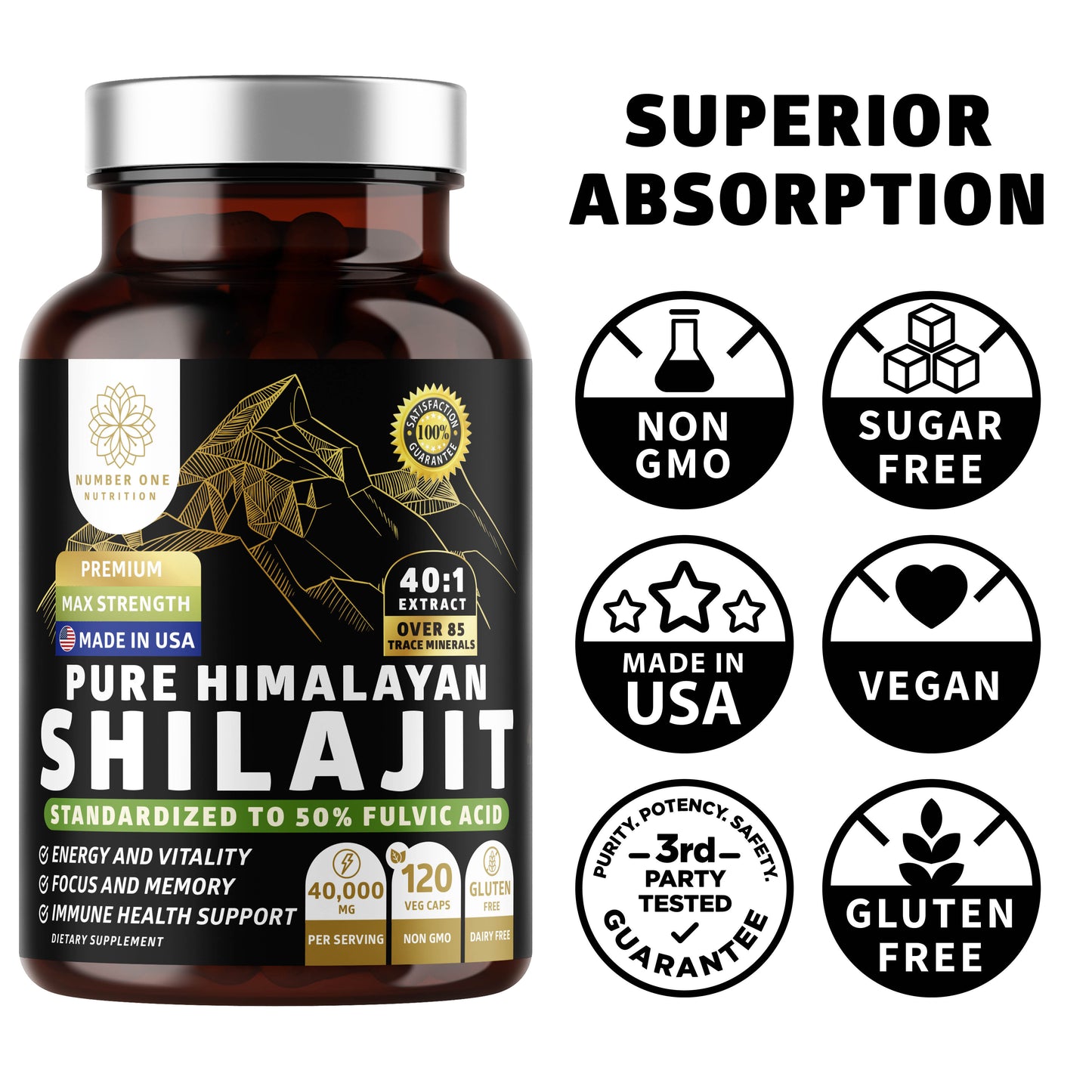 Pure Himalayan Shilajit 1000 for Men and Women, 120 Veg Caps