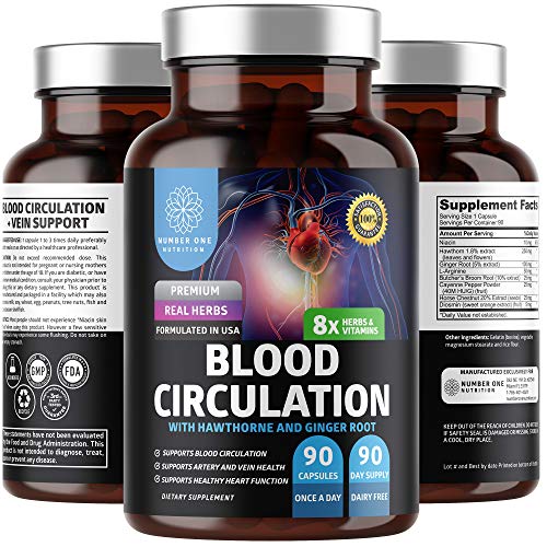 Number One Nutrition N1N Premium Blood Supplement [8 Powerful Herbs & Vitamins] All Natural Blood Flow Supplement with Hawthorn, Butchers Broom and Cayenne Pepper, 90 Caps