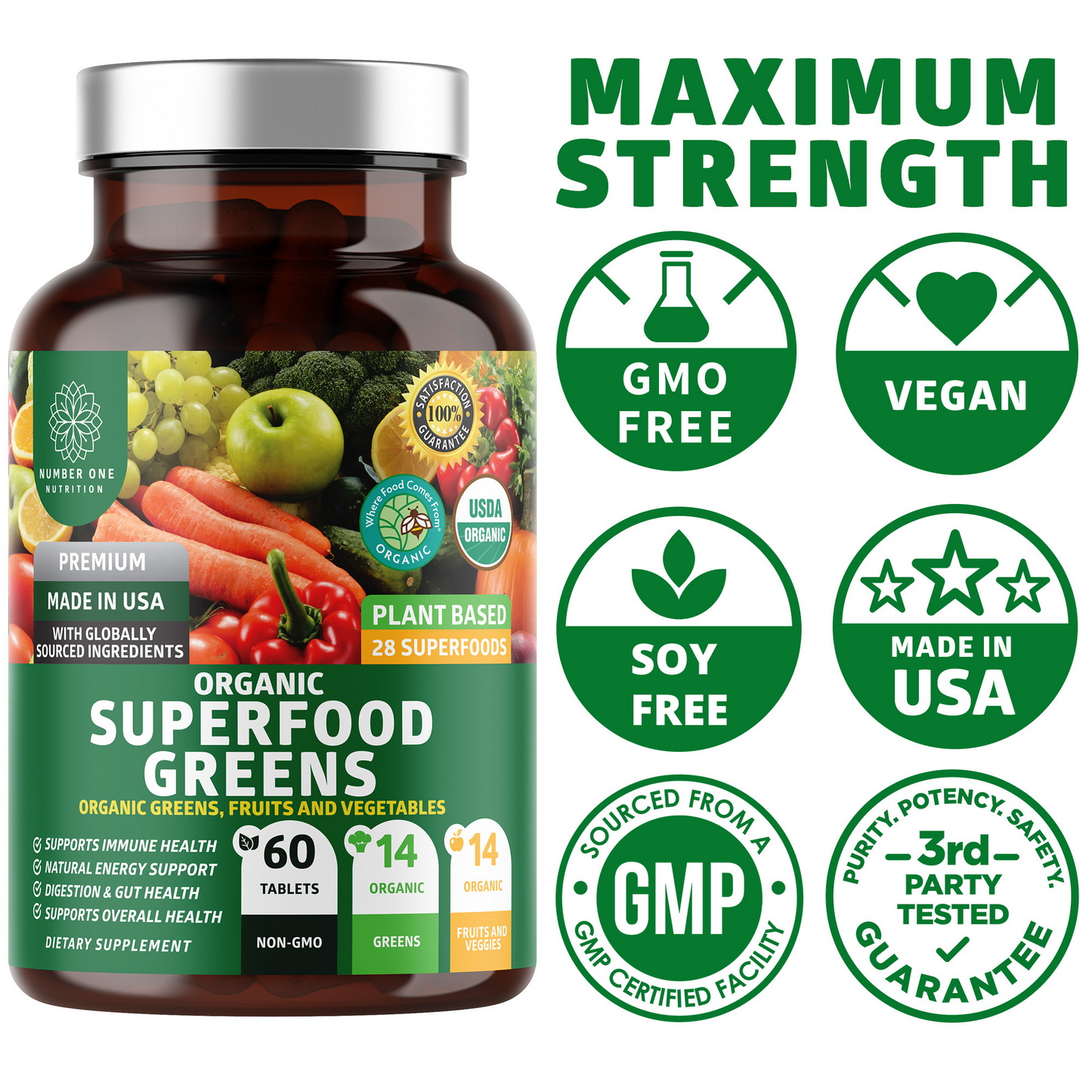 Organic Superfood Greens, 60 Ct