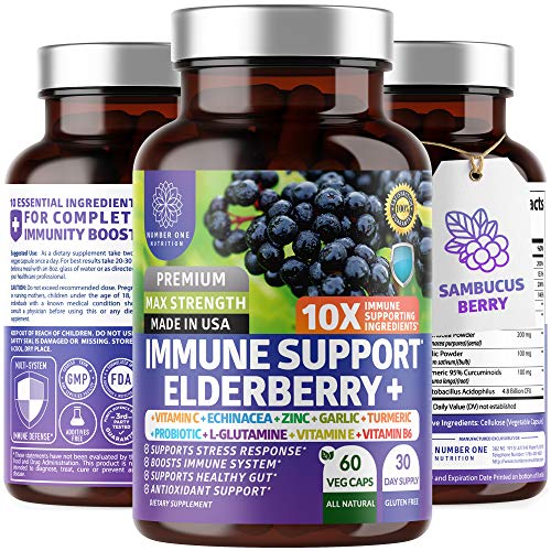 NN1N Premium 10 in 1 Immune Support Booster [10 Potent Ingredients] with Elderberry, Vitamin C, Echinacea, Zinc, Turmeric and Probiotic for Immune Support, Gut Health and Better Digestion, 60 Veg Caps
