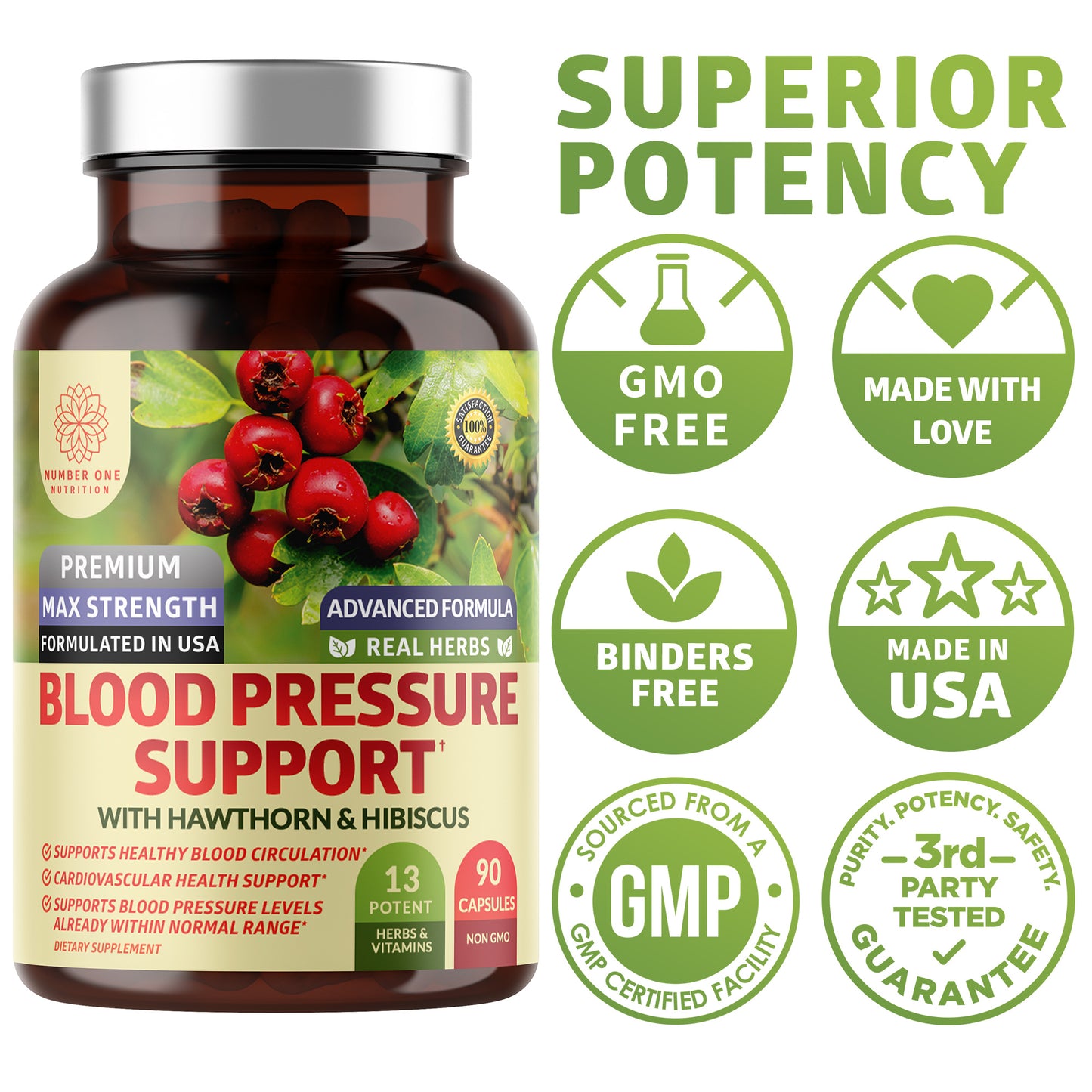 Blood Pressure Support with Hawthorn and Hibiscus, 90 Caps