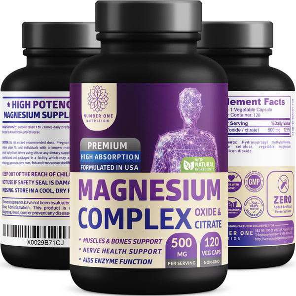 N1N Premium [3X Absorption, Vegan] Magnesium Supplement, Powerful Magnesium Complex for Sleep, Leg Cramps, Muscle Recovery & Relaxation, Formulated for Women & Men - Pure, Non-GMO, 120 Veggie Capsules