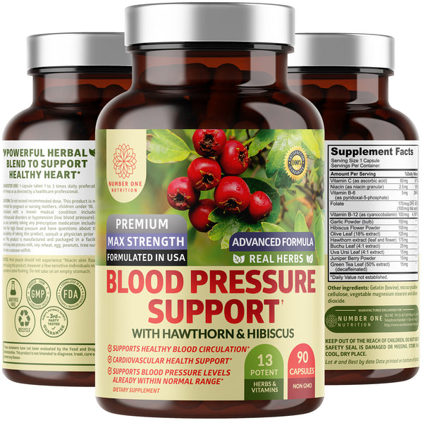 N1N Premium Blood Pressure Support with Hawthorn and Hibiscus [13 Potent Ingredients], Natural Supplement to Support Heart & Circulatory Health, 90 Caps
