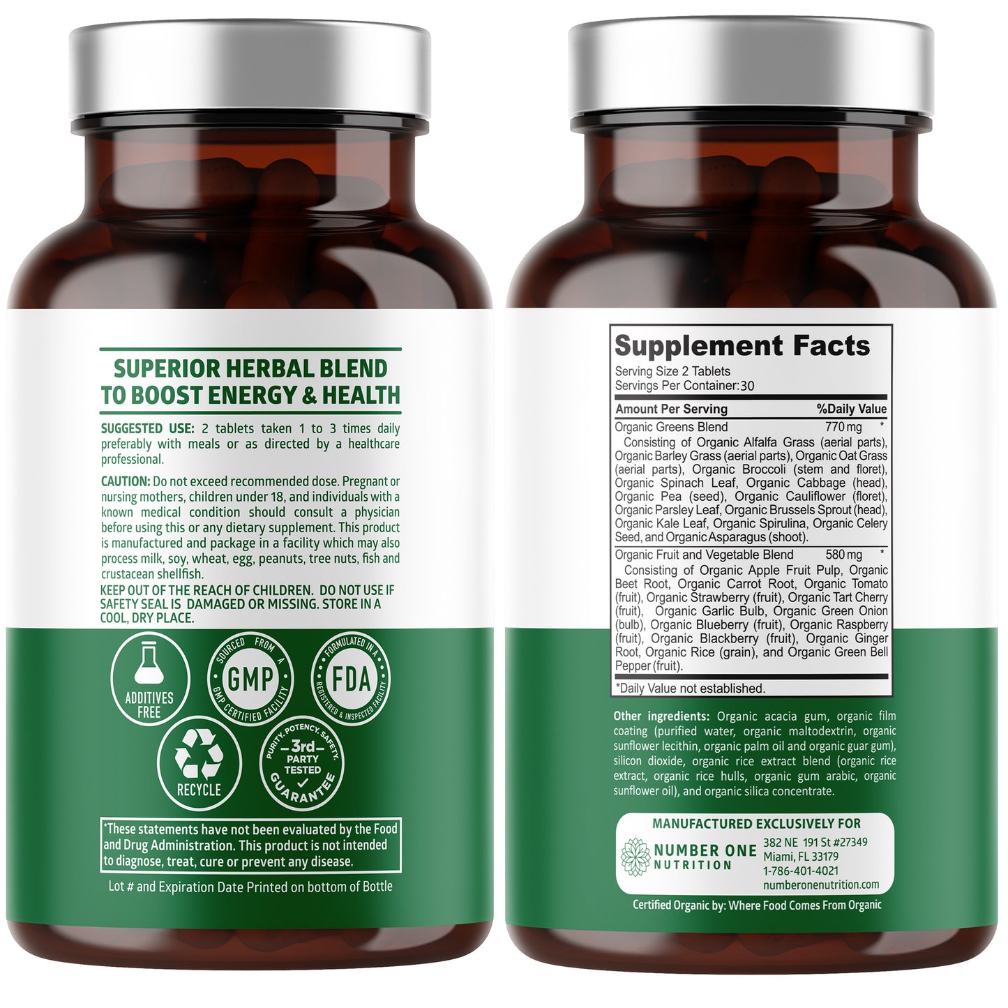 2-Pack Organic Superfood Greens, 120 Tablets